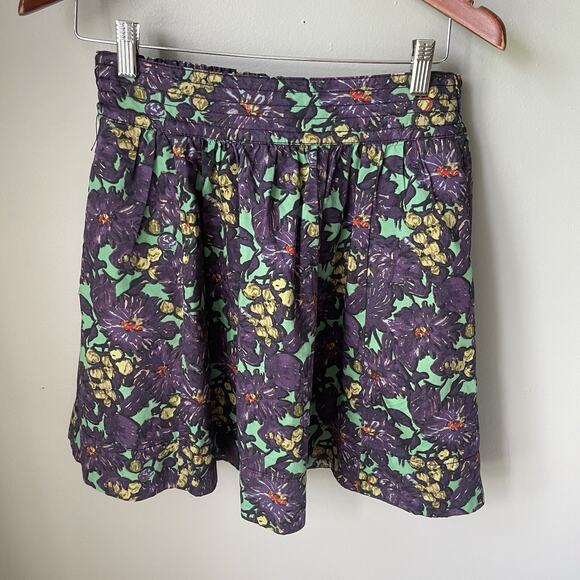 J Crew Womens Skirt Size 4 Purple Floral A-Line‎ Cotton Above Knee Career - Picture 1 of 7